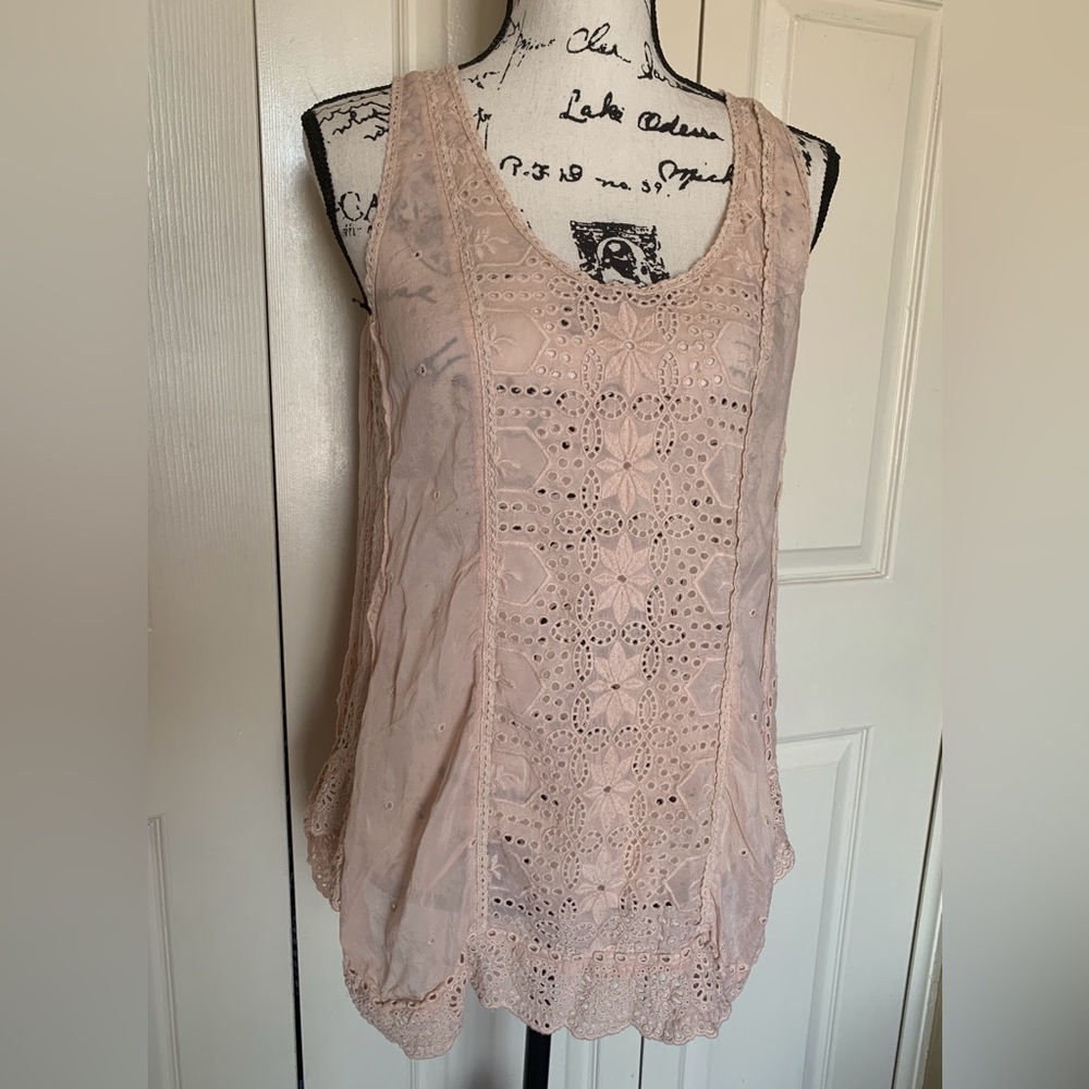 Johnny Was Eyelet Nude Colored Sleeveless Blouse